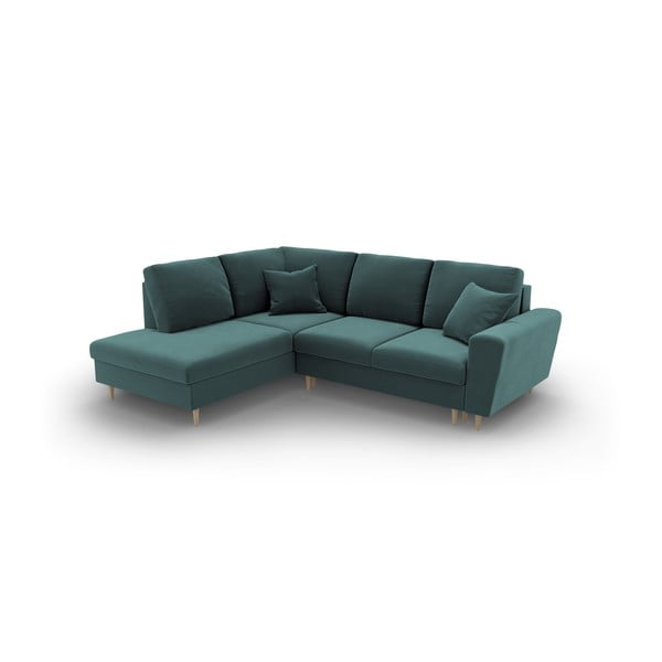 Petróleum színű bársony kinyitható tárolóhelyes sarokkanapé (bal oldali-L alakú) Kyoto – Cosmopolitan Design-image-1