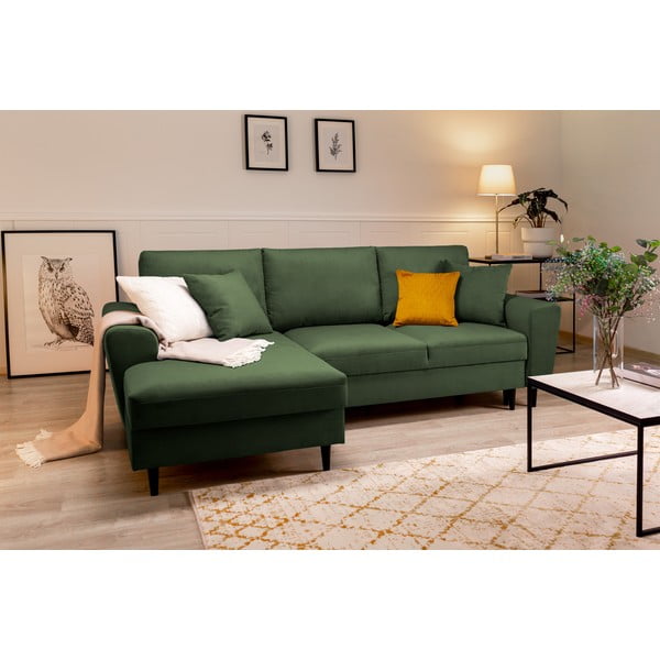 Moghan zöld kordbársony kinyitható sarokkanapé, bal oldali - Micadoni Home-image-1