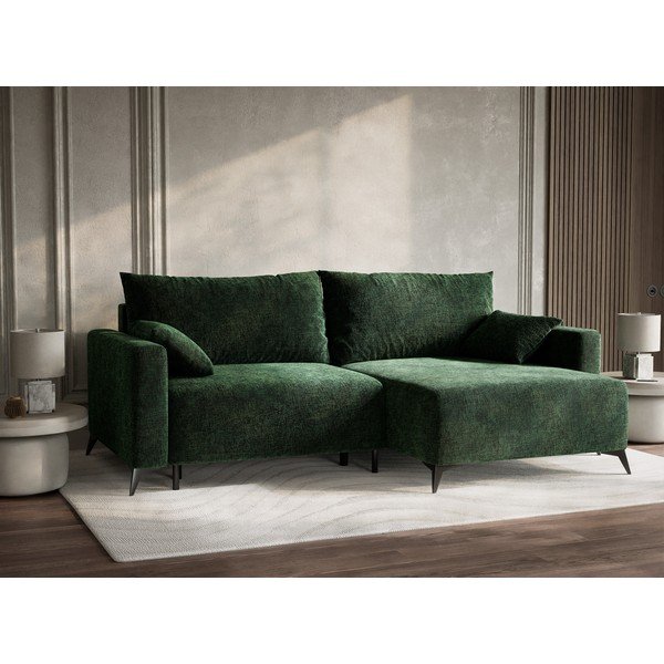 Sötétzöld zsenília kinyitható-tárolóhelyes sarokkanapé (jobb oldali-heverő résszel) Leon – Maison de Rêve-image-4