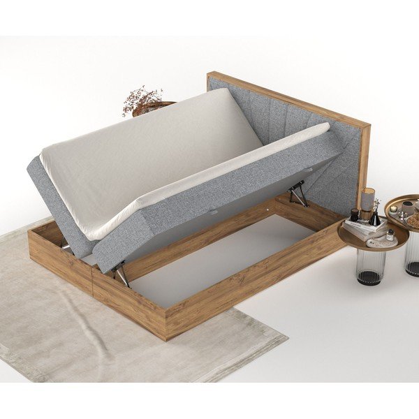 Szürke-natúr színű ágyneműtartós boxspring ágy 140x200 cm Asahi – Maison de Rêve-image-3