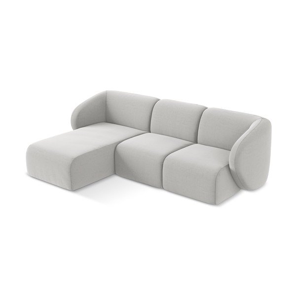 Világosszürke bársony sarokkanapé (bal oldali-heverő résszel) Lani – Makamii-image-2