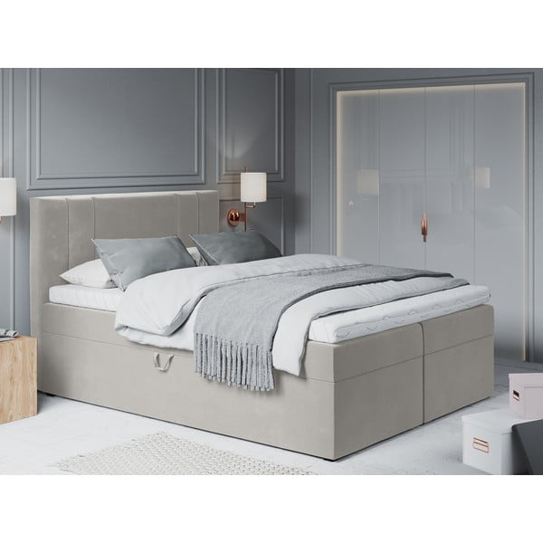 Bézs boxspring ágy tárolóhellyel 200x200 cm Afra – Mazzini Beds-image-1