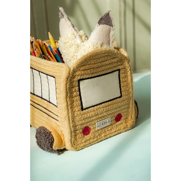 Okkersárga textil játéktároló kosár 22x19x15 cm School Bus – Lorena Canals-image-3