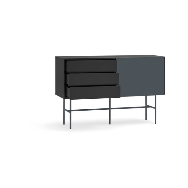 Fekete-antracitszürke alacsony komód tolóajtóval 140x91 cm Nube – Teulat-image-4