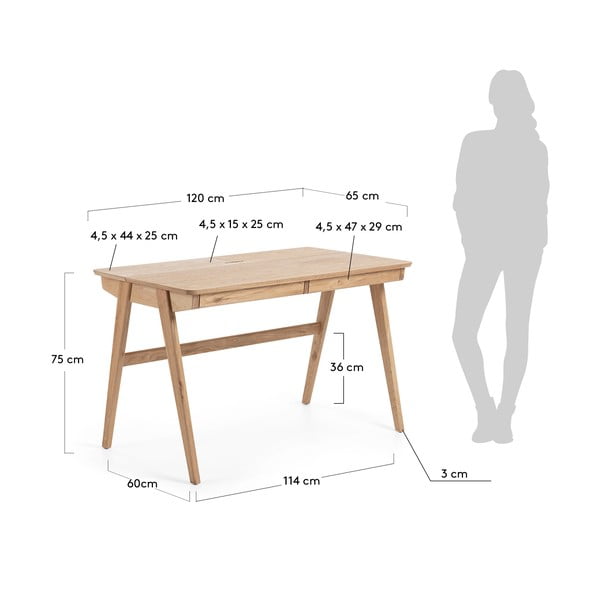 Jakes Natural íróasztal, 120 x 65 cm - Kave Home-image-4