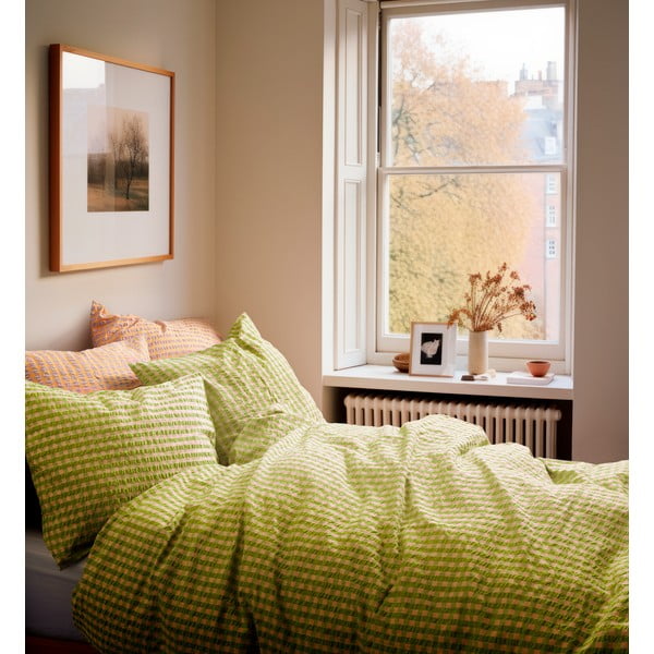 Zöld-rózsaszín egyszemélyes krepp ágyneműhuzat 140x200 cm Bæk&Bølge – JUNA-image-1