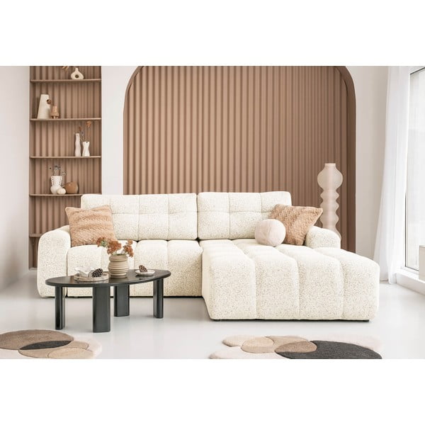 Krémszínű kinyitható tárolóhelyes moduláris sarokkanapé (jobb oldali) Lulu – Miuform-image-1