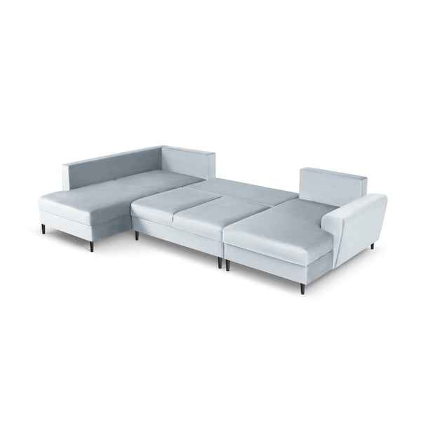Világoskék bársony kinyitható tárolóhelyes sarokkanapé (bal oldali-U alakú) Kyoto – Cosmopolitan Design-image-2