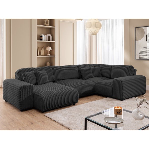 Sötétszürke kordbársony sarokkanapé (jobb oldali-U alakú) Justin – Ropez-image-4