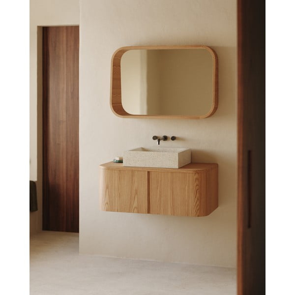 Natúr színű fali mosdó alatti szekrény kőrisfa dekorral 90x35 cm Salaya – Kave Home-image-1