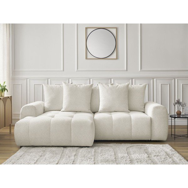 Fehér zsenília kinyitható-tárolóhelyes sarokkanapé (bal oldali-heverő résszel) Roxelane – Bobochic Paris-image-1