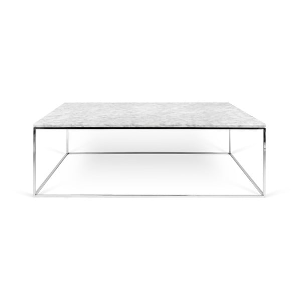 Gleam fehér márvány dohányzóasztal krómozott lábakkal, 75 x 120 cm - TemaHome