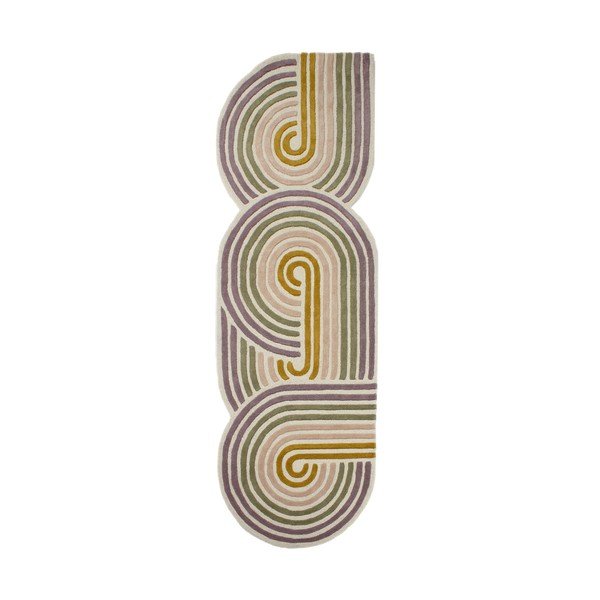 Zöld kézi szövésű gyapjú futószőnyeg 80x300 cm Spiral Shaped  – Flair Rugs