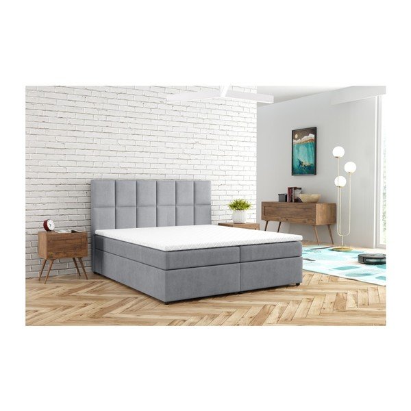Világosszürke ágyneműtartós boxspring ágy 140x200 cm Flip – Ropez-image-4