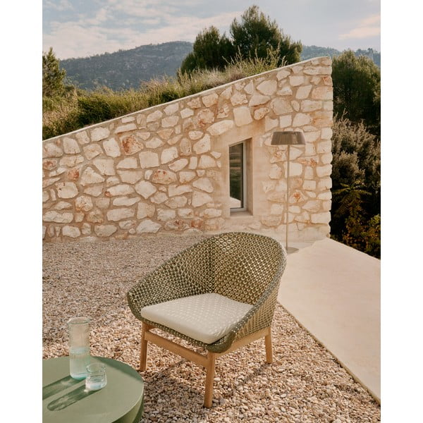Zöld-natúr színű tömörfa kerti fotel Olbia – Kave Home-image-1