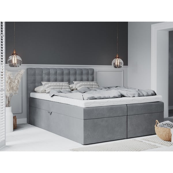 Szürke boxspring ágy tárolóhellyel 200x200 cm Jade – Mazzini Beds-image-4