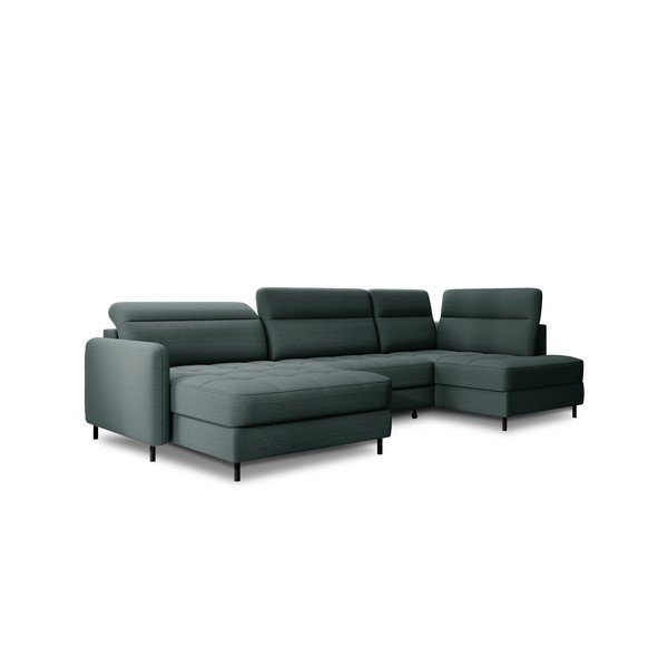 Zöld bársony kinyitható-tárolóhelyes sarokkanapé (jobb oldali-U alakú) Berrto – ELTAP-image-2