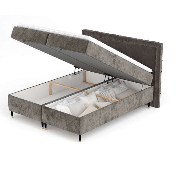 Sötétszürke ágyneműtartós boxspring ágy 160x200 cm Voyage – Maison de Rêve-image-2