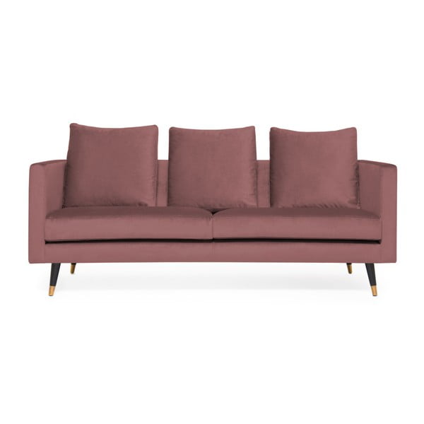 Harper Velvet rózsaszín 3 személyes kanapé, sárgaréz lábakkal - Vivonita