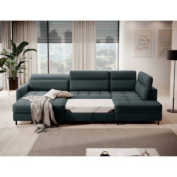 Zöld bársony kinyitható-tárolóhelyes sarokkanapé (jobb oldali-U alakú) Berrto – ELTAP-image-4