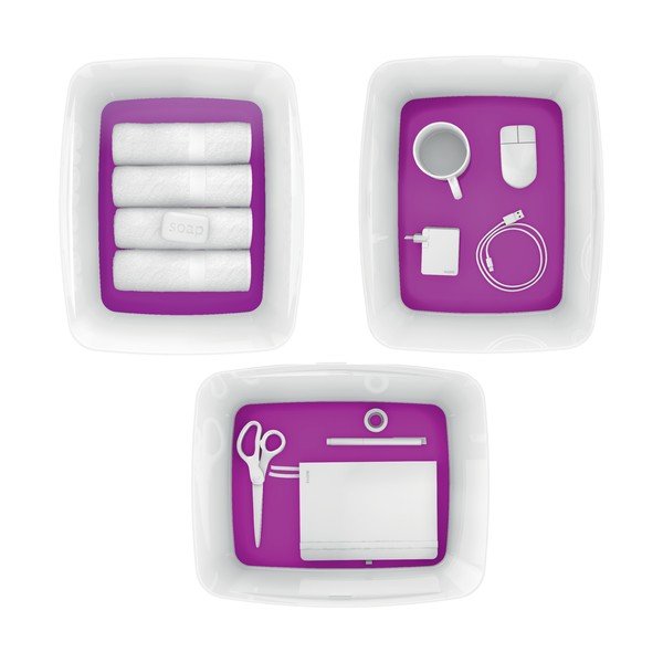 Office fehér-lila fedeles tárolódoboz, térfogat 18 l MyBox - Leitz-image-2