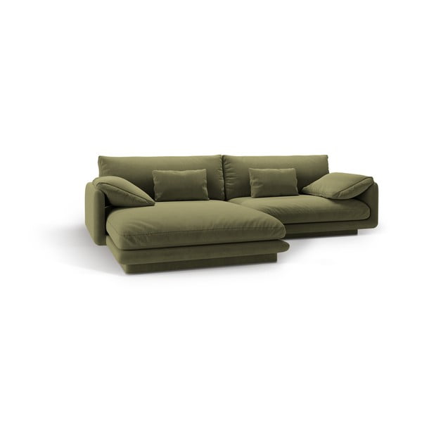 Világoszöld bársony sarokkanapé (bal oldali-heverő résszel) Torino – Micadoni -image-2