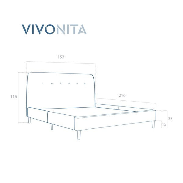 Mae kétszemélyes türkizkék ágy fa lábakkal, 140 x 200 cm - Vivonita-image-1