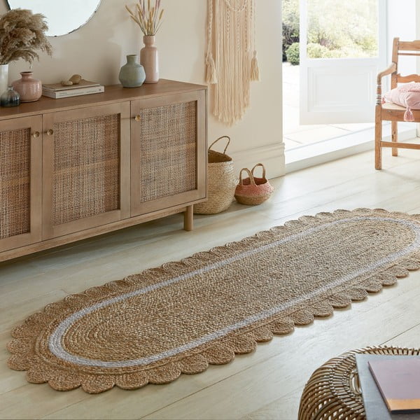 Natúr színű-elefántcsont színű kézi szövésű juta futószőnyeg 80x230 cm Grace White – Flair Rugs-image-1