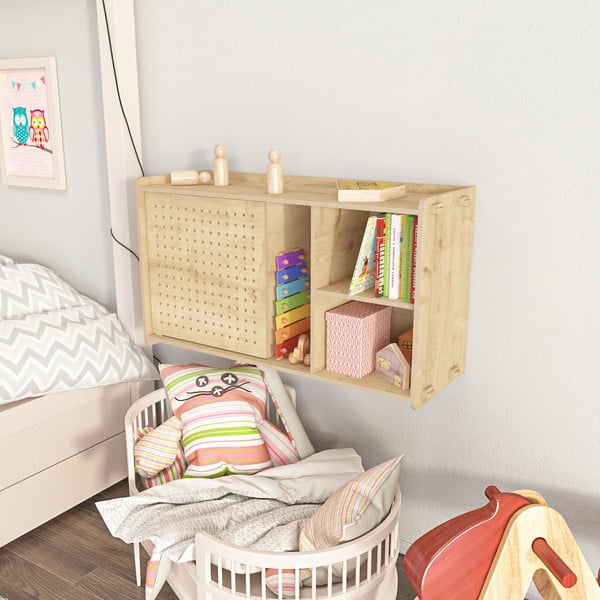 Natúr színű fali könyvespolc tölgyfa dekorral 65x30 cm Sima – Kalune Design-image-2