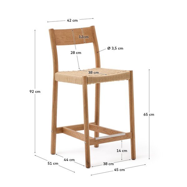 Natúr színű tölgyfa bárszék (ülésmagasság 65 cm) Yalia – Kave Home-image-3