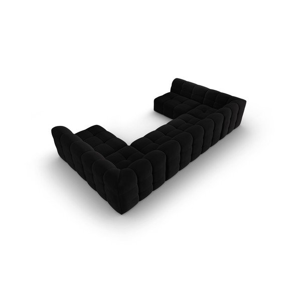 Fekete bársony sarokkanapé ("U" alakú) Kendal – Micadoni Home-image-4