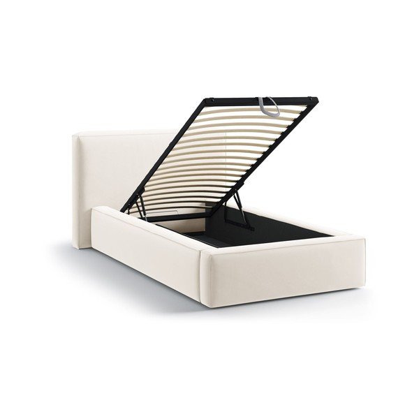 Krémszínű kárpitozott ágyneműtartós egyszemélyes ágy ágyráccsal 90x200 cm Jodie – Micadoni -image-1