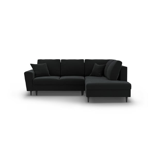 Fekete bársony kinyitható tárolóhelyes sarokkanapé (jobb oldali-L alakú) Kyoto – Cosmopolitan Design