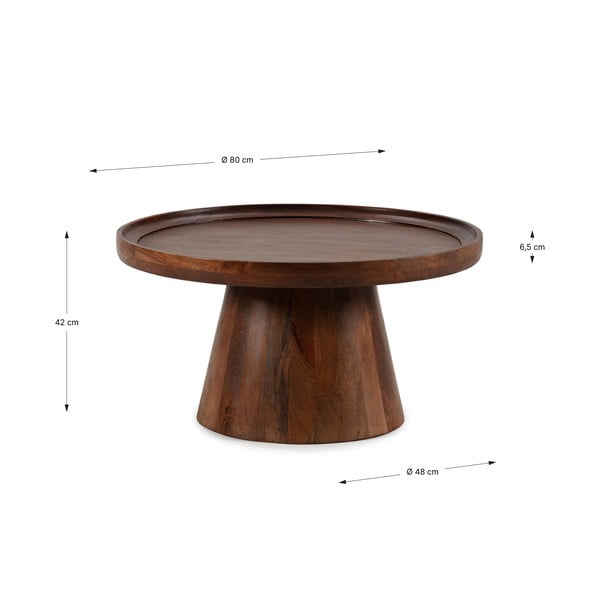 Sötétbarna mangófa kerek dohányzóasztal ø 80 cm Rose – MOME-image-4