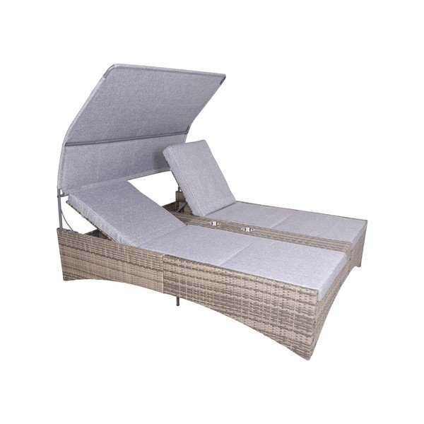 Szürke kétszemélyes fém-műrattan kerti napozóágy Pescara – Garden Pleasure-image-1