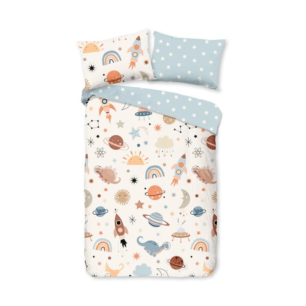 Kék-bézs pamut gyerek ágyneműhuzat babaágyhoz 100x135 cm Eclips – Good Morning