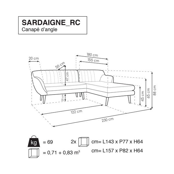 Sardaigne sárga kanapé jobboldali fekvőfotellel - Mazzini Sofas-image-4