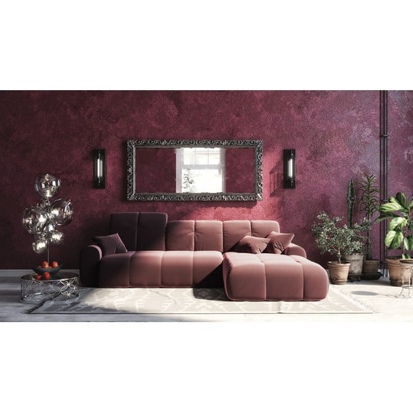 Tous sötét rózsaszín kinyitható jobb oldali bársony sarokkanapé - devichy-image-4