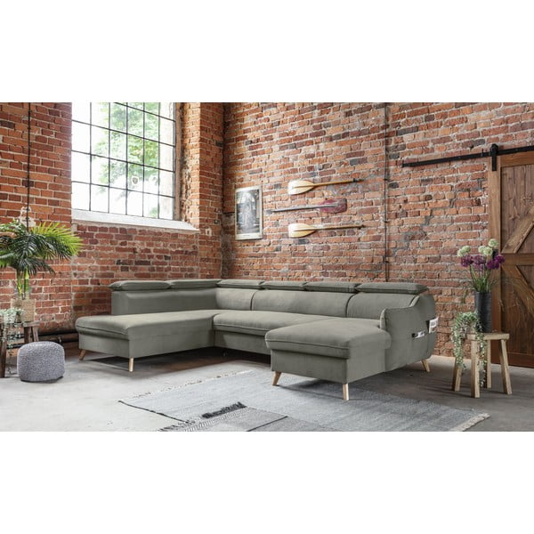 Világosszürke bársony kinyitható sarokkanapé (bal oldali-"U" alakú) Sweet Harmony – Miuform-image-3