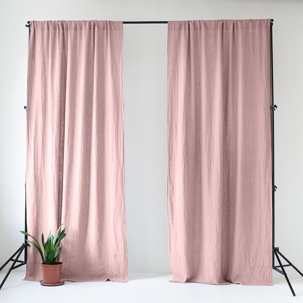 Night Time középen elhúzható világos rózsaszín vászonfüggöny, 250 x 140 cm - Linen Tales
