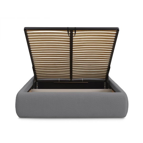 Sötétszürke kárpitozott ágyneműtartós franciaágy ágyráccsal, ágytámla nélkül 160x200 cm Inera – Bobochic Paris-image-4