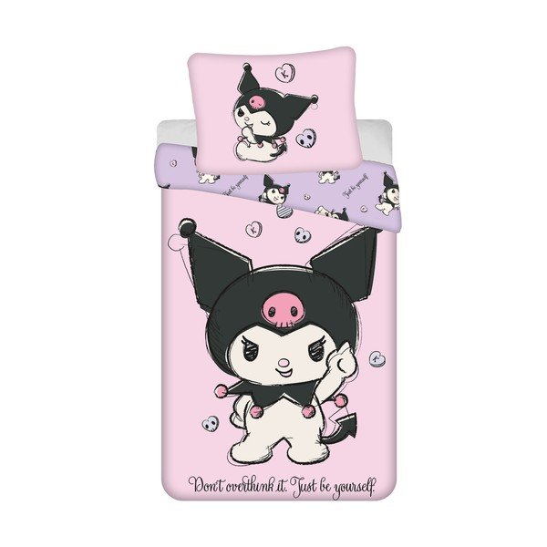Rózsaszín egyszemélyes pamut gyerek ágyneműhuzat 140x200 cm Hello Kitty "Kuromi" – Jerry Fabrics