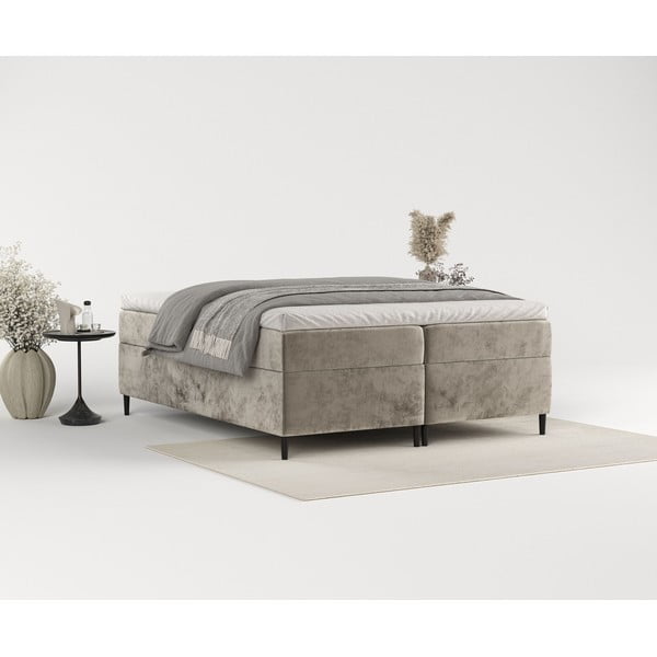 Világosbarna ágyneműtartós boxspring ágy 200x200 cm Araya – Maison de Rêve-image-3