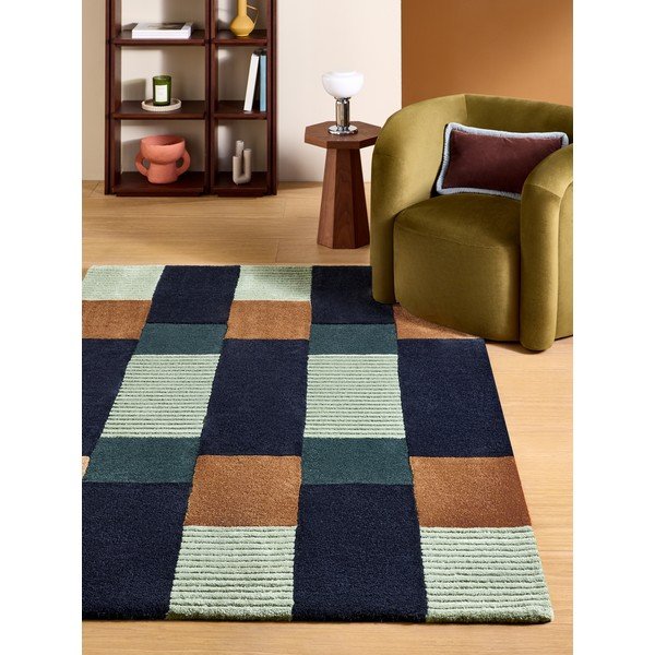 Sötétkék kézi szövésű szőnyeg újrahasznosított szálakból 120x170 cm Franka – MADE-image-1