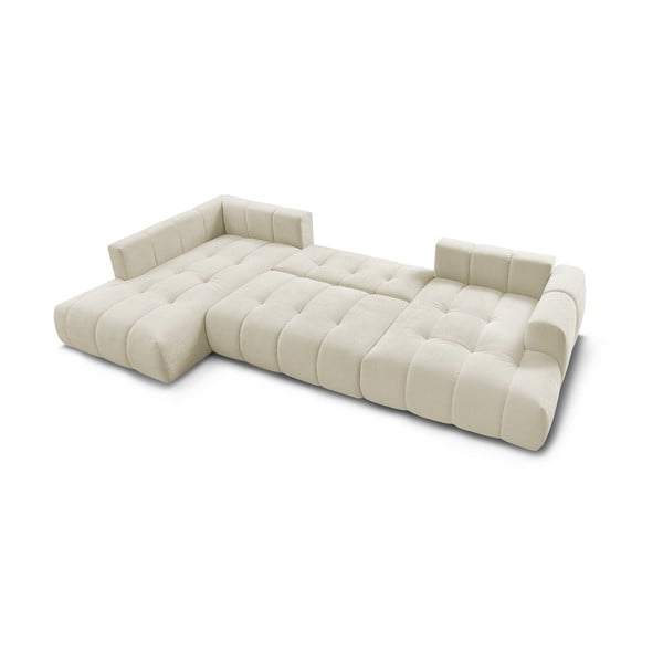 Bézs kinyitható-tárolóhelyes sarokkanapé (bal oldali-U alakú) Fuji – Bobochic Paris-image-4
