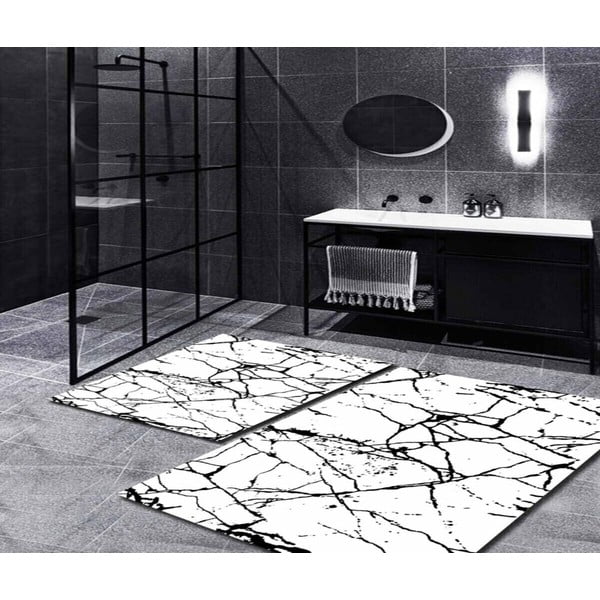 Fehér-fekete fürdőszobai kilépő szett 2 db-os 60x100 cm Cracks – Mila Home-image-1