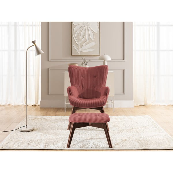 Piros kordbársony fotel lábtartóval Niko – Ropez-image-1