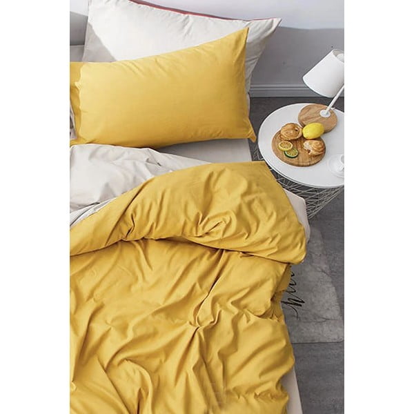 Sárga-krémszínű kétszemélyes-hosszabbított pamut ágyneműhuzat lepedővel 200x220 cm – Mila Home-image-4