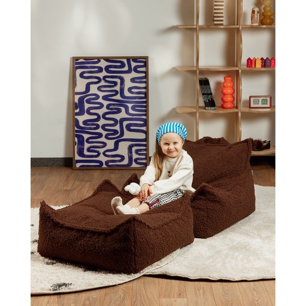 Sötétbarna buklé gyerek babzsákfotel Warm Hazel – Wigiwama-image-3