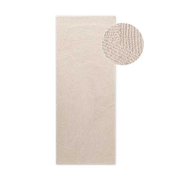 Világos natúr színű kézi szövésű gyapjú futószőnyeg 80x300 cm Eleni Natural White – Hanse Home